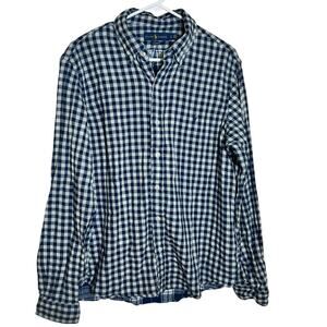 Ralph Lauren Soft Cotton Navy Gingham Long Sleeve Button Down Shirt Large Preppy